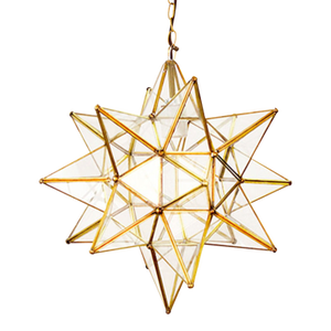 Matthew Izzo Home 20" Clear Glass Moravian Star Pendant Light With Brass Trim