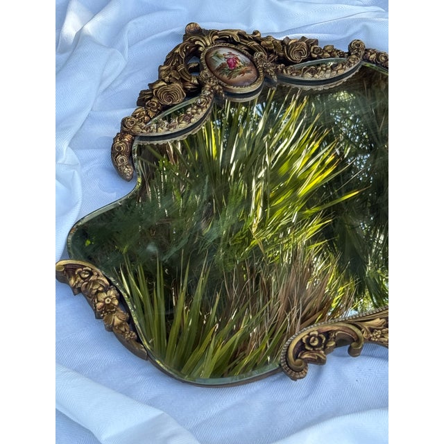 Antique Ornate Gilt Wall Mirror With Hand-Painted Porcelain Plaque For Sale In Tampa - Image 6 of 11