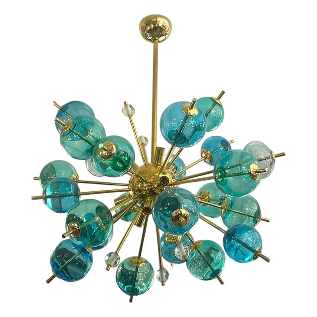 Sputnik Lamp with Murano Turquoise Bubbles, 1960s For Sale
