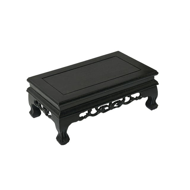 Asian 9" Brown Feather Pattern Rectangular Wood Display Stand Riser Easel For Sale - Image 3 of 7