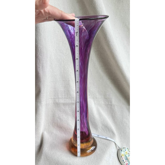 Late 20th Century Post Modern Signed Hand Blown Purple Art Glass Vase For Sale - Image 15 of 15