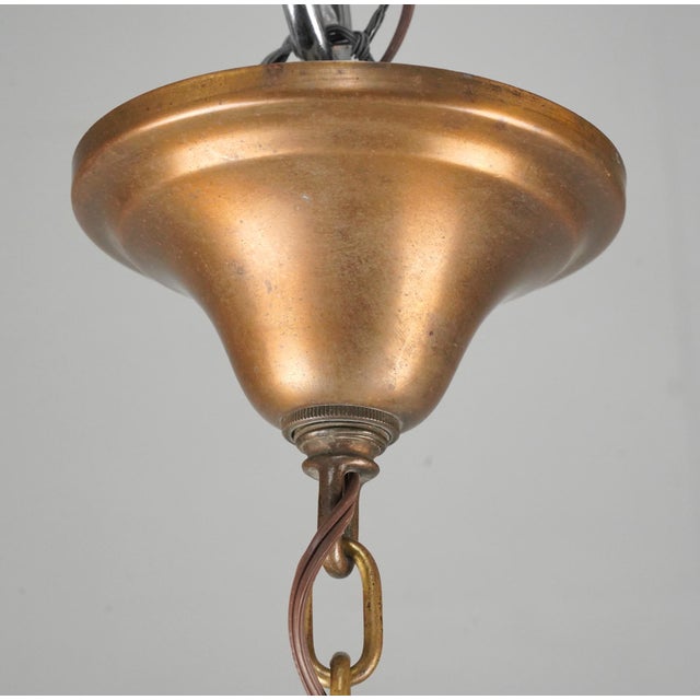 Antique Schoolhouse White Milk Glass Brass Chain Pendant Light For Sale - Image 6 of 7