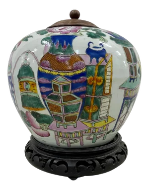 19th Century Hand Incised and Painted Ginger Jar