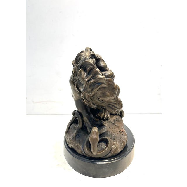 Bronze Sculpture of Lion Attacking Snake For Sale - Image 3 of 5