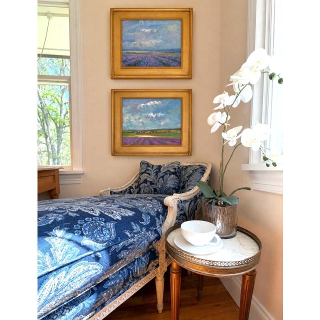 Custom Painted Chaise Lounge Chair Upholstered in Blue and Cream Ralph Lauren For Sale - Image 13 of 18