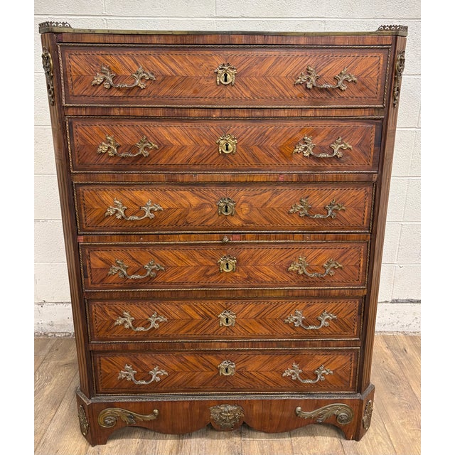 French Vintage Kingwood Revival French Louis XV Style Executive Semainier Chest Commode For Sale - Image 3 of 17