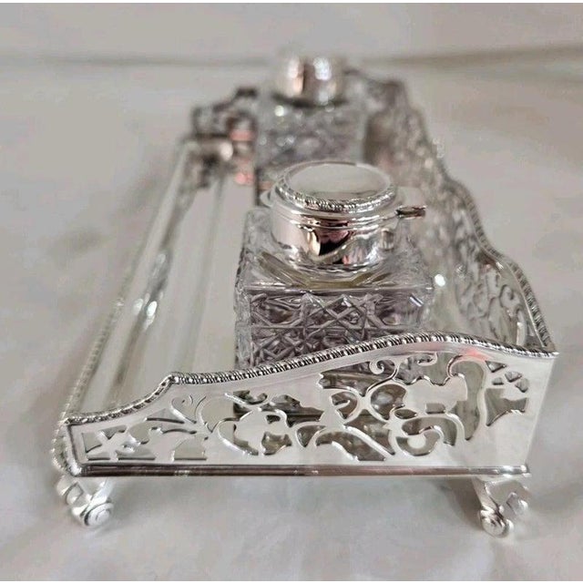 1990s Sterling Silver Inkwell Stand from Barker Ellis, 1992 For Sale - Image 5 of 14