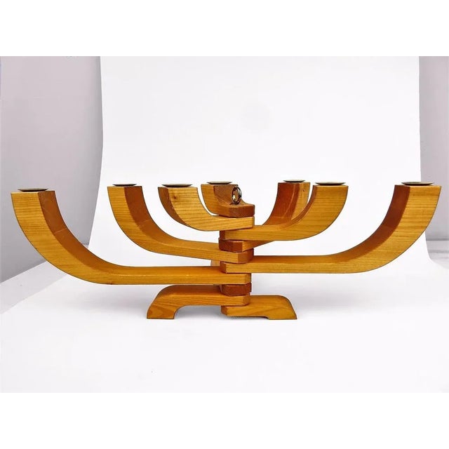 1980s 7-Armed Wooden Menora Candleholder by Jonas Grundell, 1980s For Sale - Image 5 of 11