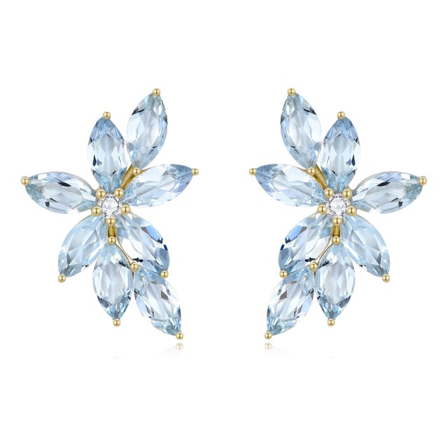 Nina Zhou Aquamarine Diamond Cluster Earrings in 14k Gold - a Pair For Sale