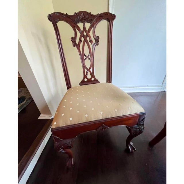 1980s Traditional Chippendale Style 7-Piece Dining Set With Oval Glass Top Table For Sale In New York - Image 6 of 6