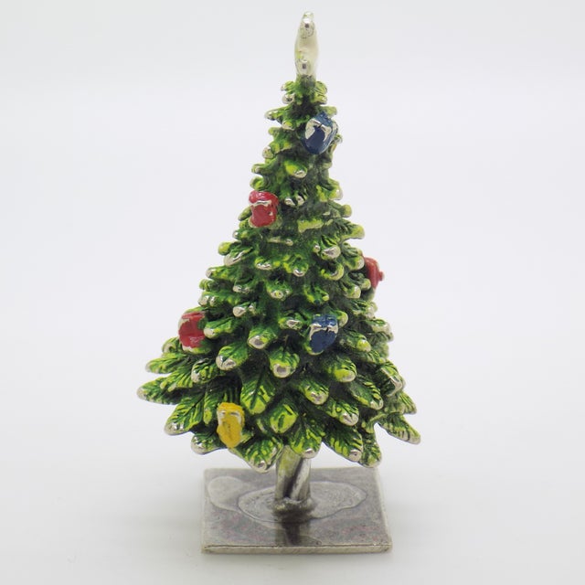1970s Vintage Italian Silver 800 and Enamelled Christmas Tree Figurine from Arezzo, Tuscany, 1970s For Sale - Image 5 of 9