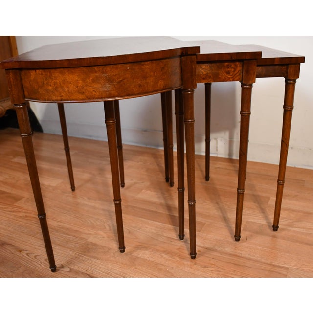 Description: A beautiful set of vintage nesting tables by Baker Furniture, crafted with exceptional attention to detail...