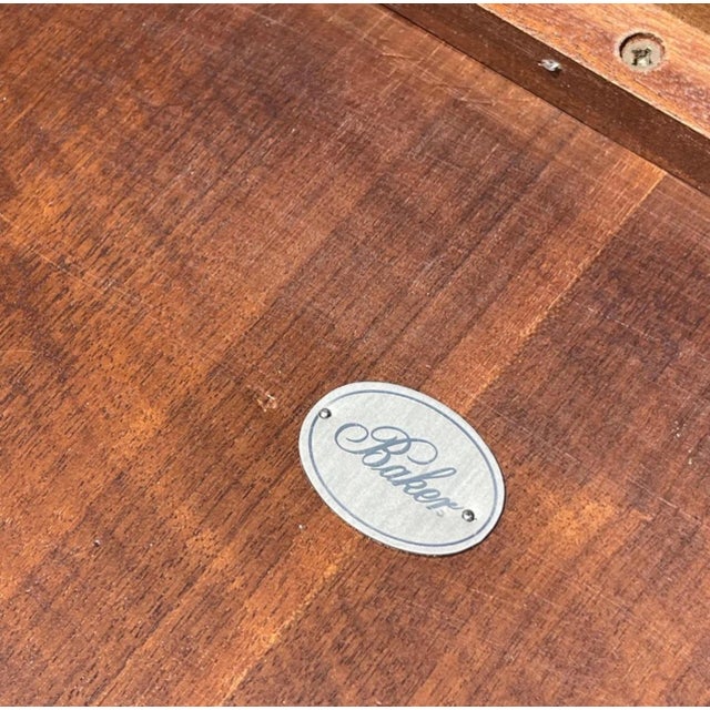 Baker Furniture Flame Wood Veneer Nesting Tables on Brass Casters, a