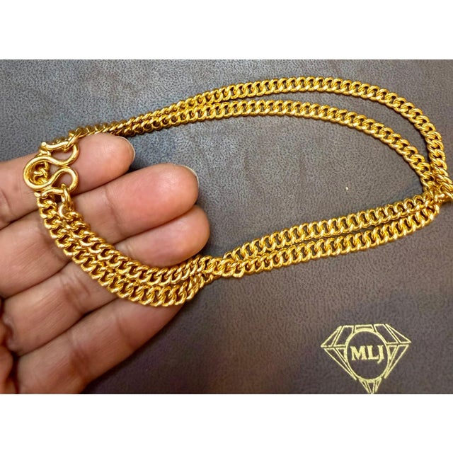 Modern Vintage 24k Solid Yellow Gold Curb Link Chain, 79.1 Gm , 24" Long Made in Turkey For Sale - Image 3 of 8