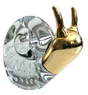 Vintage Snail Murano Style Bubble Glass and Gold Charm Paperweight