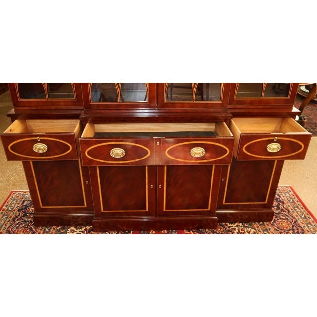 Wood 1990s Kindel Masterworks Winterthur Mahogany Inlaid Bookcase Cabinet Breakfront For Sale - Image 7 of 18