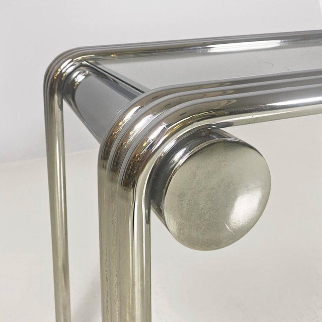 1970s Italian Modern Console in Steel and Glass, 1970s For Sale - Image 5 of 9