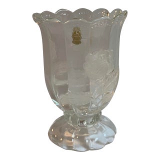 1970s Imperlux Bohemia Czechoslovakia Handcut Crystal Vase With Frosted Rose Etched For Sale