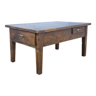 Mid 19th Century French Chunky Two-Drawer Walnut Coffee Table with Cleated Top For Sale