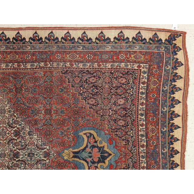 Antique Bijar Carpet Oriental Rug, Handmade, Ivory, Rust, Light Blue, Terracotta For Sale - Image 13 of 18