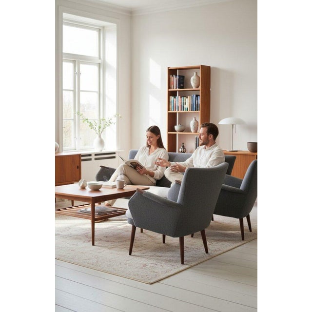 Danish Sofa and Armchairs in Gray Wool Fabric, 1960s, Set of 3 For Sale - Image 4 of 18