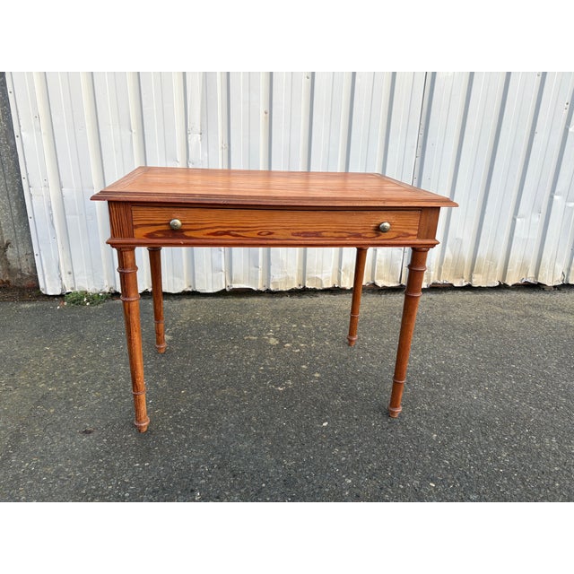 Antique Pitch Pine Desk with Turned Legs and Drawer, 1900s For Sale - Image 11 of 11