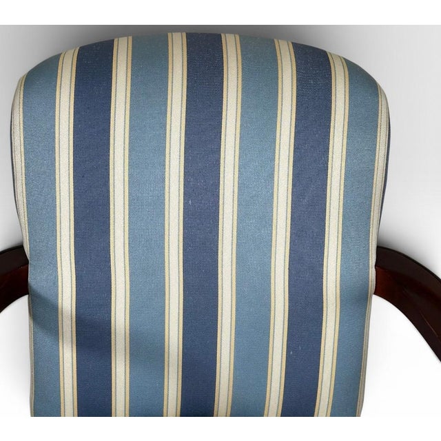 Late 20th Century Pair of Vintage Upholstered Queen Anne Style Striped Armchairs With Shell Carving For Sale - Image 5 of 17
