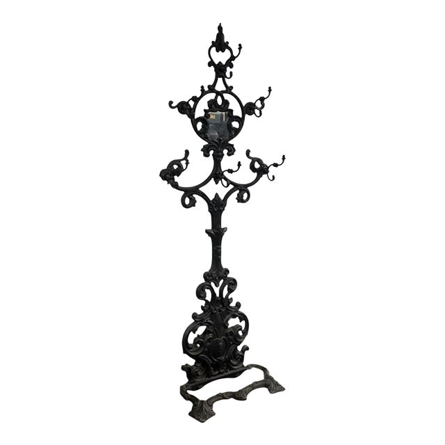 Vintage Cast Iron Hall Tree - Ornate Victorian Coat Rack For Sale