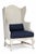 Wood Vintage Rh Pale Grey Wood Wingbak Chair W/Navy Blue Seat For Sale - Image 7 of 11