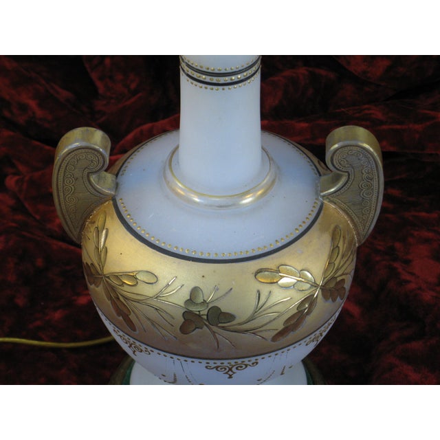 Victorian Table Lamp Glass Urn Vase Antique Bohemian Moser Gold Leaves For Sale - Image 3 of 18