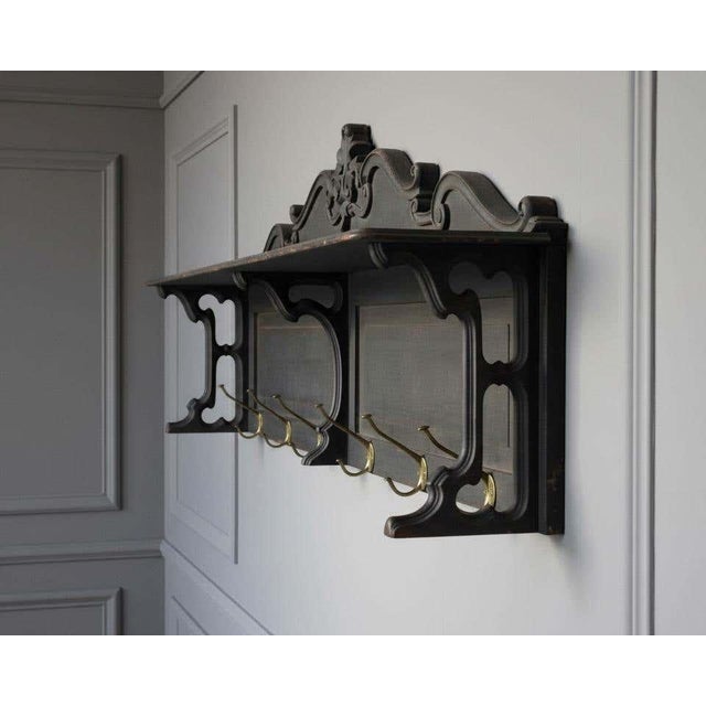 Wood Early 20th Century Swedish Wall-Mounted Coat Rack with Brass Hooks For Sale - Image 7 of 9