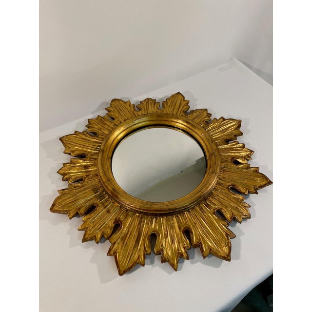 Rustic European Vintage French Style Giltwood Sunburst Wall Mirror For Sale - Image 3 of 15