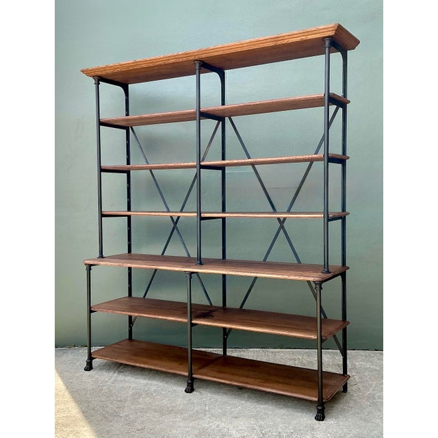 Vintage French Plank Wood and Metal Industrial Bookshelf For Sale - Image 11 of 12