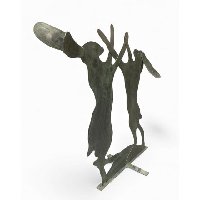 Dancing & Boxing Hares Garden Silhouette – Verdigris Iron For Sale - Image 4 of 10
