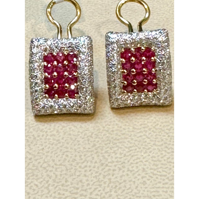 Estate 3 Ct Ruby & 3 Ct Diamonds Square Post Earrings 18 Karat Yellow Gold 13.5G For Sale - Image 9 of 18