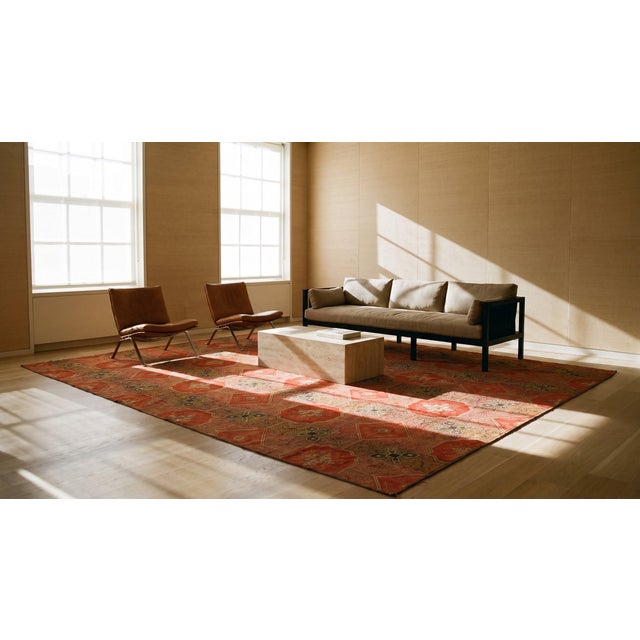 1870s Red Octagonal Geometric Antique American Ingrain Carpet 7'7" X 9'6" Flatweave Wool Rug For Sale - Image 16 of 18