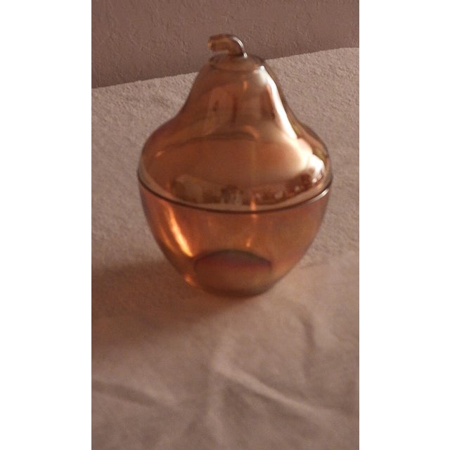 American Vintage 1930s Jeannette Carnival Glass Marigold Pear Shaped Candy Jar For Sale - Image 3 of 5