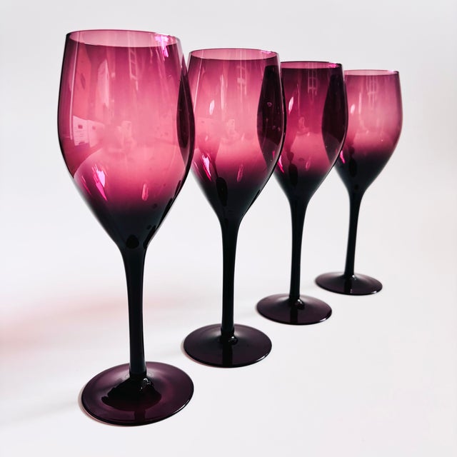 Vintage Purple Wine Glasses - Set of 4 For Sale - Image 4 of 7