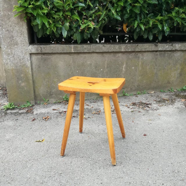 Pine Stool with Concave Seat and Pencil Legs, France, 1970s For Sale - Image 10 of 10
