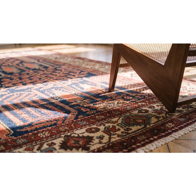 Textile 1900s Blue Navy Rustic Cypress Trees Antique Persian Bakhtiari Rug 4' X 5' Handknotted Wool Carpet For Sale - Image 7 of 9