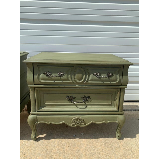 Green French Provincial Nightstands Set Vintage Shabby Chic Storage Tables For Sale - Image 8 of 10