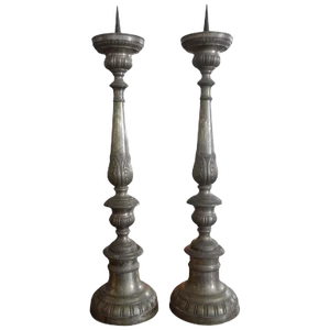 19th Century Italian Louis XVI Style Silver Plate Candleholders -A Pair