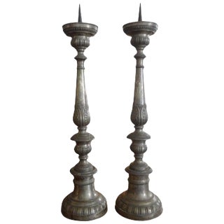 Pair of 19th Century Italian Louis XVI Style Silver Plate Candleholders For Sale