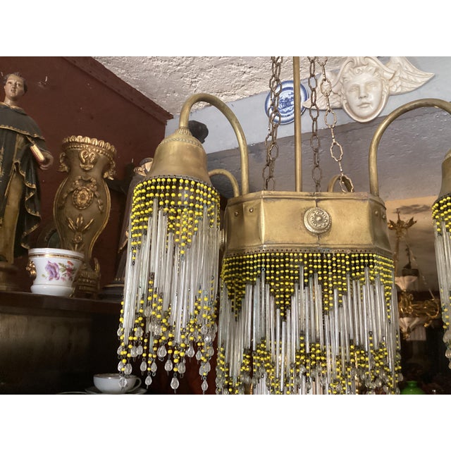 Yellow Vintage Glass Beads Chandelier, 1920s For Sale - Image 8 of 14