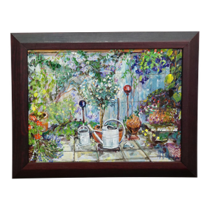 Garden Clematis With Watering Cans, 2000 – Oil Painting by Alexander Michael