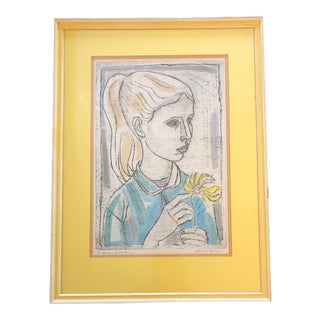 Original Vintage Irvin Amen Lithograph “Young Girl” 1970’s For Sale