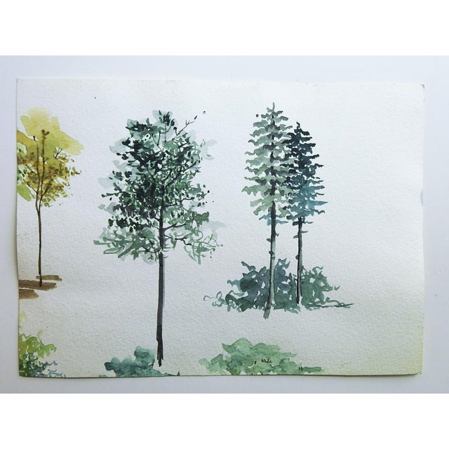 Small mid 20th century watercolor on paper painting of coastal landscape with trees, other side has some nice tree...