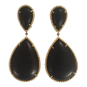 Christina Addison Elegant Ebony Wood Drop Earring With Twisted Gold Border