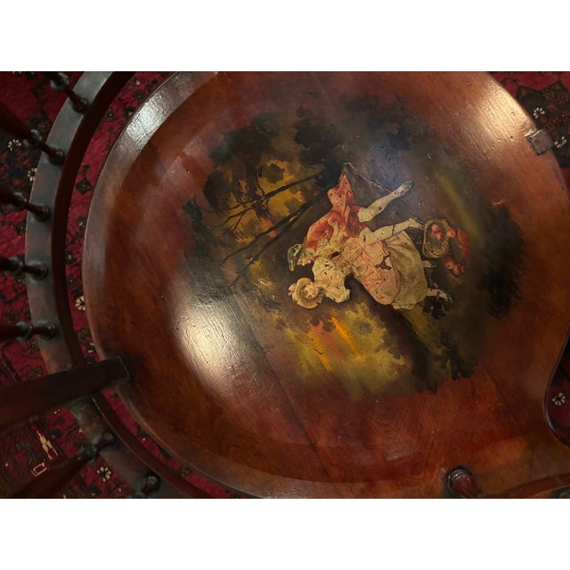 1900 - 1909 Antique Victorian Mahogany Tête-À-Tête Bench With Hand-Painted Panels & Ormolu Mounts [RGre] For Sale - Image 5 of 9