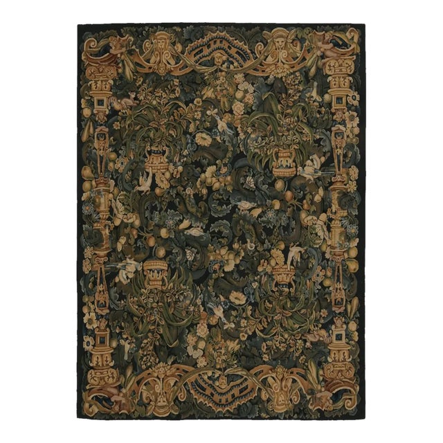 Rug & Kilim’s European Tudor Flatweave Rug With Floral Patterns and Pictorials For Sale